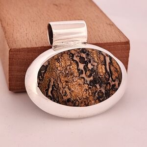 Sterling Silver Reversible Leopard Jasper And Black Onyx Slide Pendant